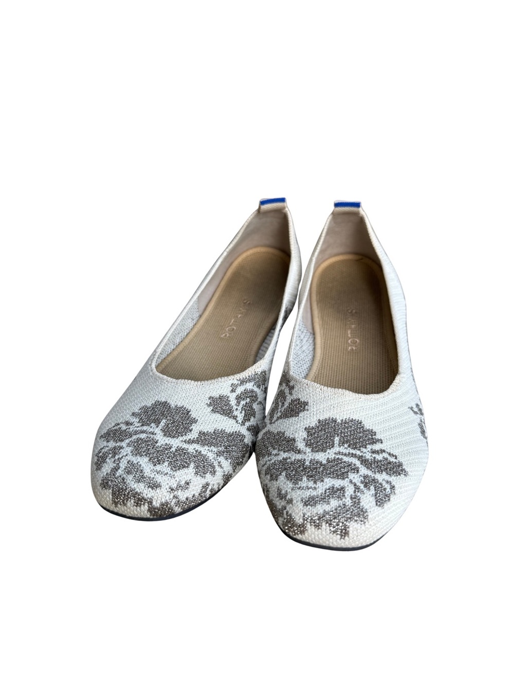Rothy’s Round Toe Knit Flats Cream Gray Floral Metallic Size 10 Washable
